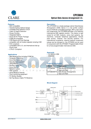 CPC5604ATR datasheet - Optical Data Access Arrangement I.C.