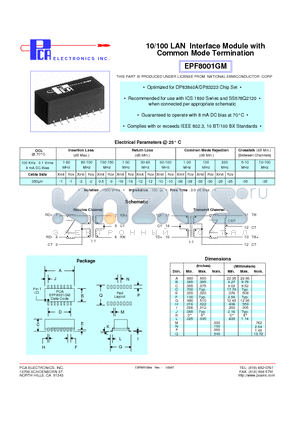 EPF8001GM datasheet - 10/100 LAN Interface Module with Common Mode Termination