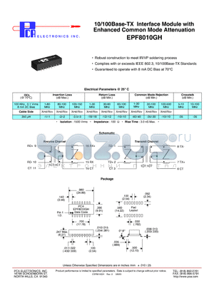 EPF8010GH datasheet - 10/100Base-TX Interface Module with Enhanced Common Mode Attenuation