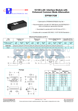 EPF8017GM datasheet - 10/100 LAN Interface Module with Enhanced Common Mode Attenuation