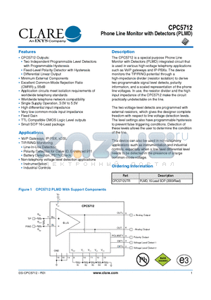 CPC5712 datasheet - Phone Line Monitor with Detectors (PLMD)