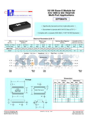 EPF8047S datasheet - 10/100 Base-X Module for ICS 1890 & SSI 78Q2120 Multi-Port Applications