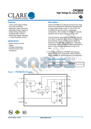 CPC6826 datasheet - High Voltage EL Lamp Driver
