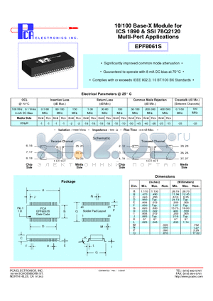 EPF8061S datasheet - 10/100 Base-X Module for ICS 1890 & SSI 78Q2120 Multi-Port Applications