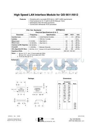 EPF8031G datasheet - High Speed LAN Interface Module for QSI 6611/6612