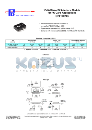EPF8069S datasheet - 10/100Base-TX Interface Module for PC Card Applications