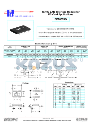 EPF8074G datasheet - 10/100 LAN Interface Module for PC Card Applications
