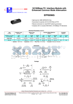 EPF8096G datasheet - 10/100Base-TX Interface Module with Enhanced Common Mode Attenuation