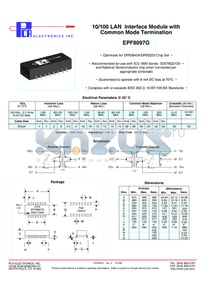 EPF8097G datasheet - 10/100 LAN Interface Module with Common Mode Termination