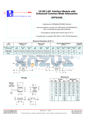 EPF8104S datasheet - 10/100 LAN Interface Module with Enhanced Common Mode Attenuation