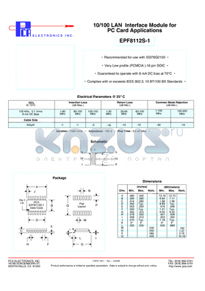 EPF8112S-1 datasheet - 10/100 LAN Interface Module for PC Card Applications