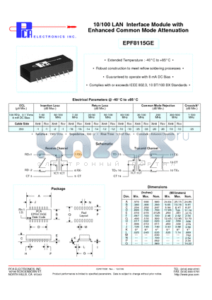 EPF8115GE datasheet - 10/100 LAN Interface Module with Enhanced Common Mode Attenuation