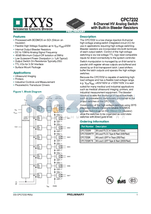 CPC7232W datasheet - 8-Channel HV Analog Switch with Built-in Bleeder Resistors