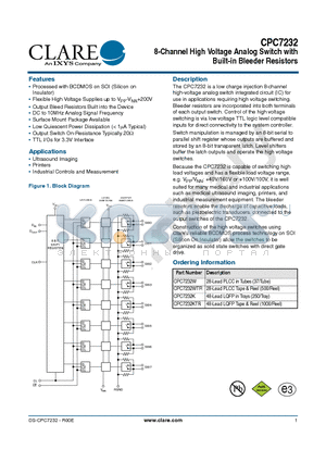 CPC7232WTR datasheet - 8-Channel High Voltage Analog Switch with Built-in Bleeder Resistors