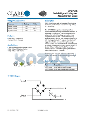 CPC7556 datasheet - Diode Bridge with Integrated Adjustable OVP Circuit