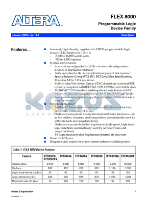 EPF81500A datasheet - Programmable Logic Device Family