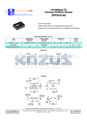 EPF8181AS datasheet - 10/100Base-TX Interface PCMCIA Module