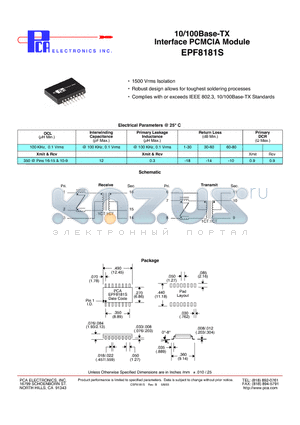 EPF8181S datasheet - 10/100Base-TX Interface PCMCIA Module