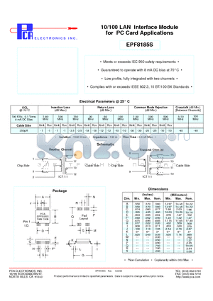 EPF8185S datasheet - 10/100 LAN Interface Module for PC Card Applications