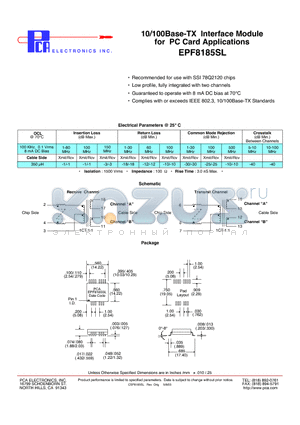 EPF8185SL datasheet - 10/100Base-TX Interface Module for PC Card Applications