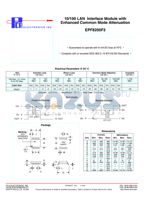 EPF8200F2 datasheet - 10/100 LAN Interface Module with Enhanced Common Mode Attenuation