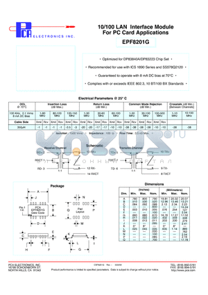 EPF8201G datasheet - 10/100 LAN Interface Module For PC Card Applications