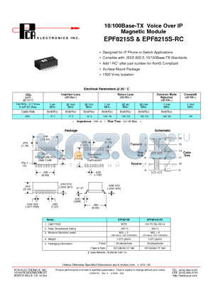 EPF8215S datasheet - 10/100Base-TX Voice Over IP Magnetic Module