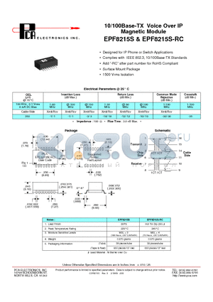 EPF8215S-RC datasheet - 10/100Base-TX Voice Over IP Magnetic Module