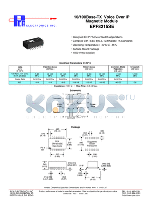 EPF8215SE datasheet - 10/100Base-TX Voice Over IP Magnetic Module