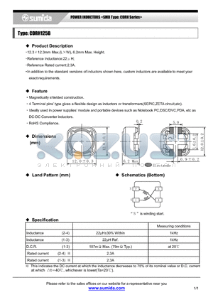 CDRH125B datasheet - POWER INDUCTORS