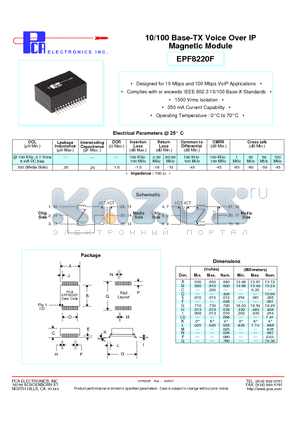 EPF8220F datasheet - 10/100 Base-TX Voice Over IP Magnetic Module