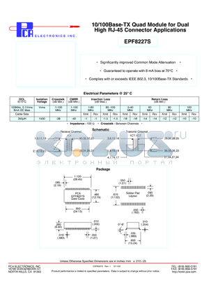 EPF8227S datasheet - 10/100Base-TX Quad Module for Dual High RJ-45 Connector Applications