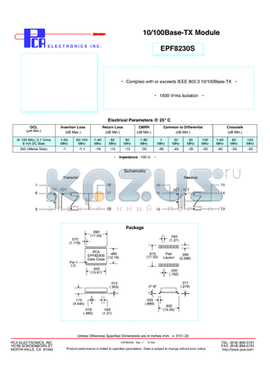 EPF8230S datasheet - 10/100Base-TX Module