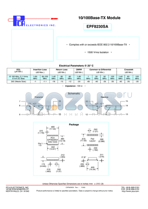 EPF8230SA datasheet - 10/100Base-TX Module