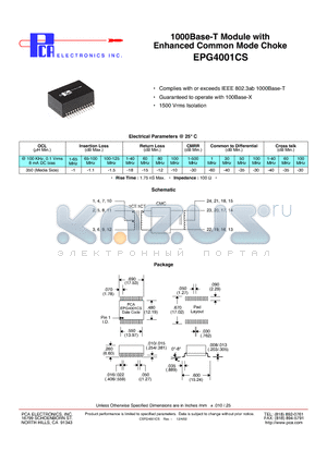 EPG4001CS datasheet - 1000Base-T Module with Enhanced Common Mode Choke