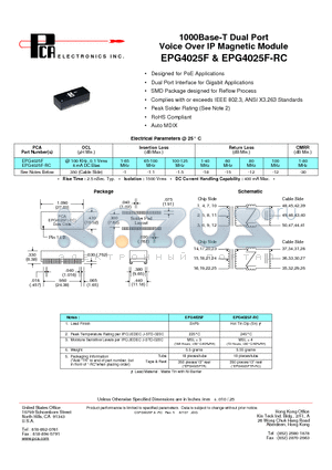 EPG4025F datasheet - 1000Base-T Dual Port Voice Over IP Magnetic Module