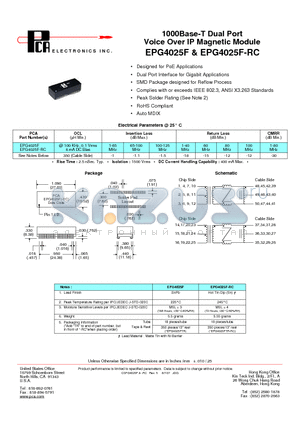 EPG4025F-RC datasheet - 1000Base-T Dual Port Voice Over IP Magnetic Module