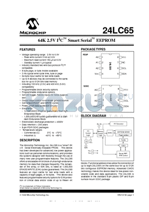 24LC65-IP datasheet - 64K 2.5V I 2 C  Smart Serial EEPROM