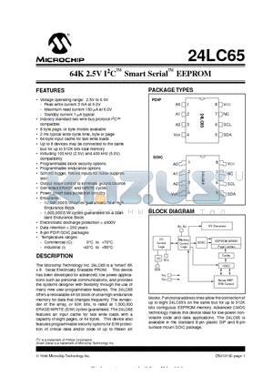 24LC65-P datasheet - 64K 2.5V I 2 C  Smart Serial EEPROM