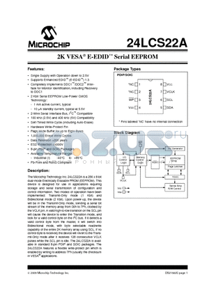 24LCS22AT-I/SN datasheet - 2K VESA^ E-EDID Serial EEPROM