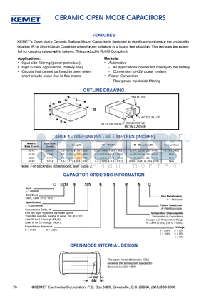 C1812F105K1RAC datasheet - CERAMIC OPEN MODE CAPACITORS