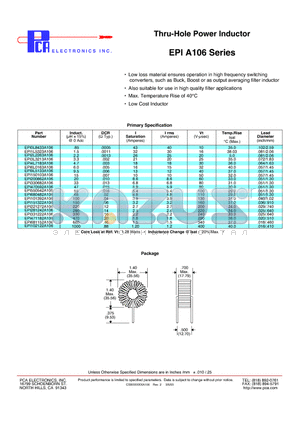 EPI0L8433A106 datasheet - Thru-Hole Power Inductor