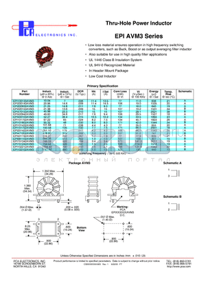 EPI100133AVM3 datasheet - Thru-Hole Power Inductor