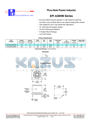 EPI100452A38HM datasheet - Thru-Hole Power Inductor