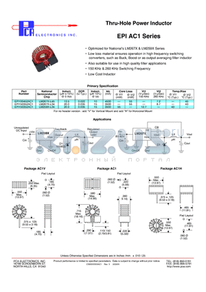 EPI100452AC1 datasheet - Thru-Hole Power Inductor