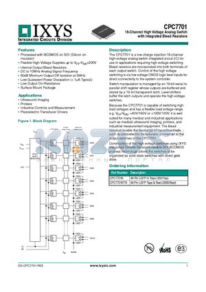 CPC7701 datasheet - 16-Channel High Voltage Analog Switch with Integrated Bleed Resistors