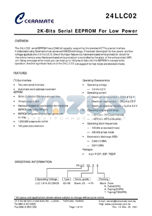 24LLC02T datasheet - 2K-Bits Serial EEPROM For Low Power