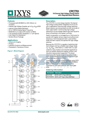 CPC7701K datasheet - 16-Channel High Voltage Analog Switch with Integrated Bleed Resistors