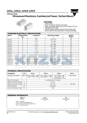 CPCC-10 datasheet - Wirewound Resistors, Commercial Power, Vertical Mount