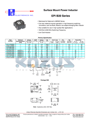 EPI100801B20 datasheet - Surface Mount Power Inductor